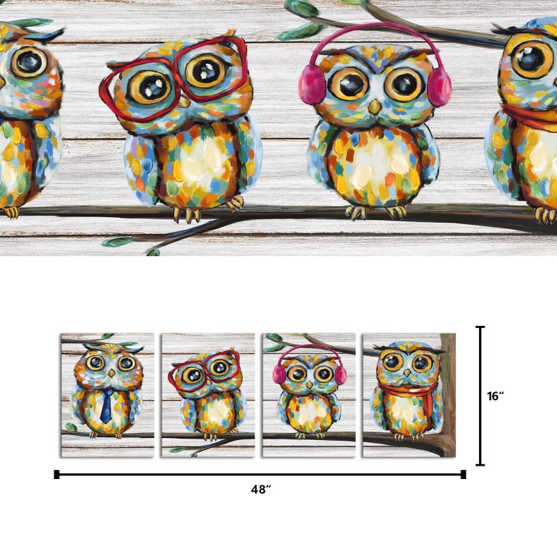 Visual Art Decor 4 Pieces Happy Owl Family Canvas Prints Animal Painting Wall Decor Dad Mom and Kids Canvas Prints Wall Art Decor for Modern Home Child Bedroom Nursery Decoration 12x16inchx4Pieces - Image 5